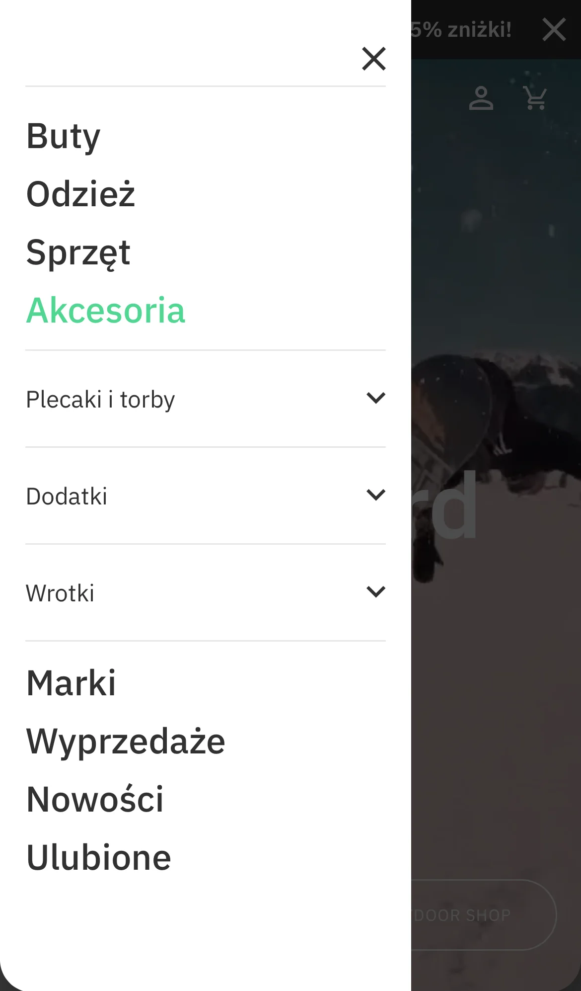 Old mobile menu, Accessories expanded, no Super Chance